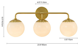 Brass 3-Light Flower Milky Glass Globe Vanity Wall Light