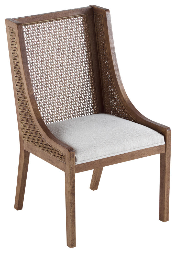 Wendell Rustic Fabric Upholstered and Cane Dining Chairs, Set of 2, Beige/Brown