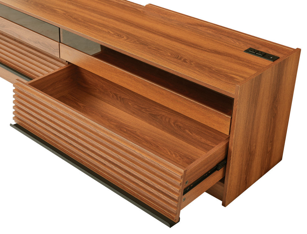 GDF Studio 4-Drawer Storage TV Stand, LED Lighting & Charging Ports, Espresso