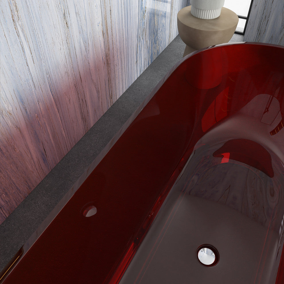 69" Solid Surface Freestanding Flatbottom Soaking Bathtub, Red