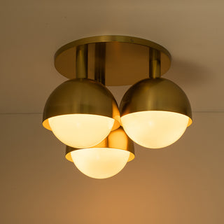 3-Light Opal Cluster Globe Semi Flush Ceiling Light, Brass
