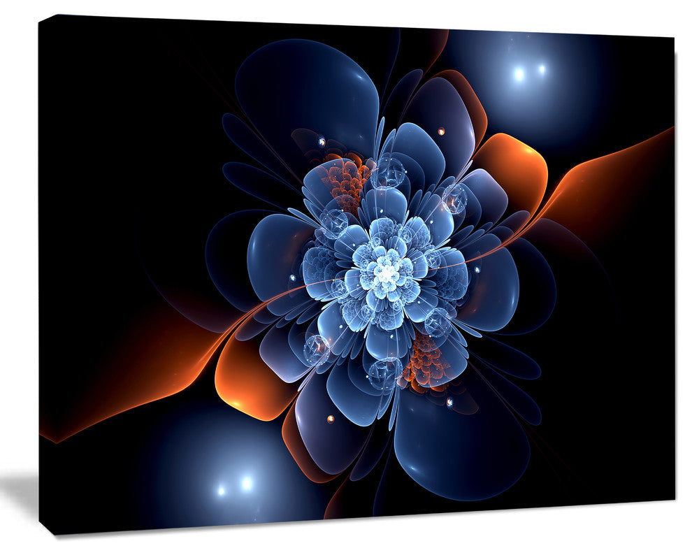 Fractal Flower with Orange Flame, Floral Canvas Art Print, 20"x12"