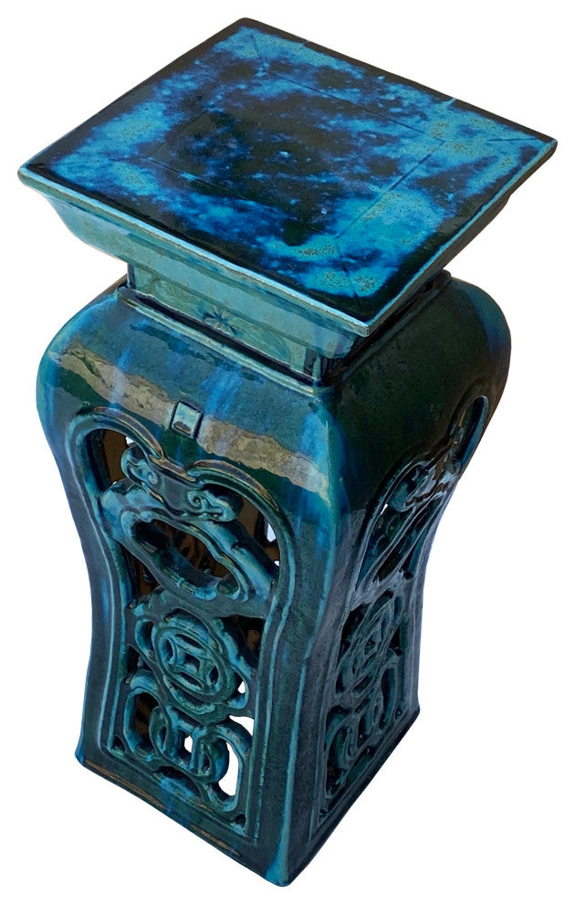 Ceramic Clay Green Square Tall Pedestal Table Flower Display Stand Hcs7056