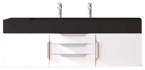 CastelloUSA Nile 60" Wall Mounted Vanity Set, White, Black Top, Chrome Handles