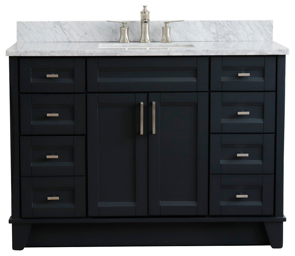 49" Single Sink Vanity, Dark Gray Finish With White Carrara Marble