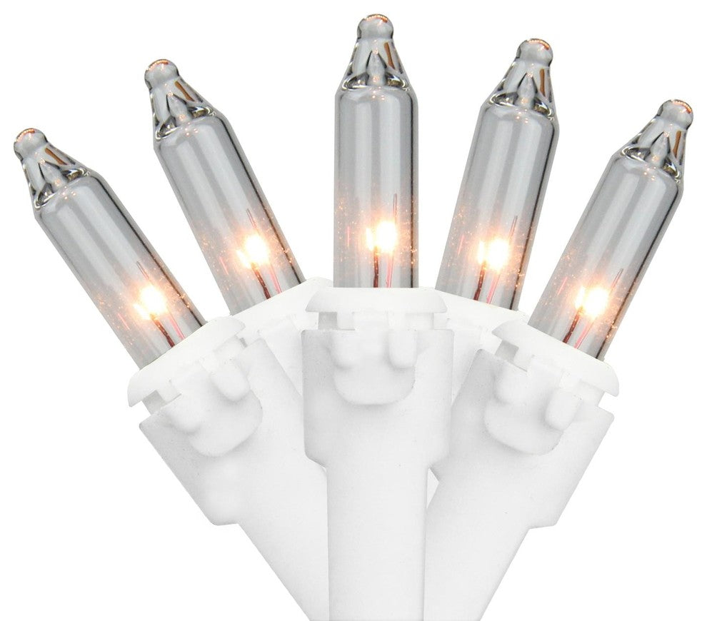 Set of 20 Clear Mini Christmas Lights 2.5" Spacing - White Wire