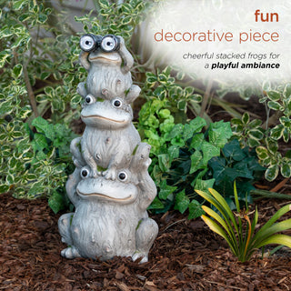Alpine Solar Three Stack Frogs Statue with LED Light, 24"