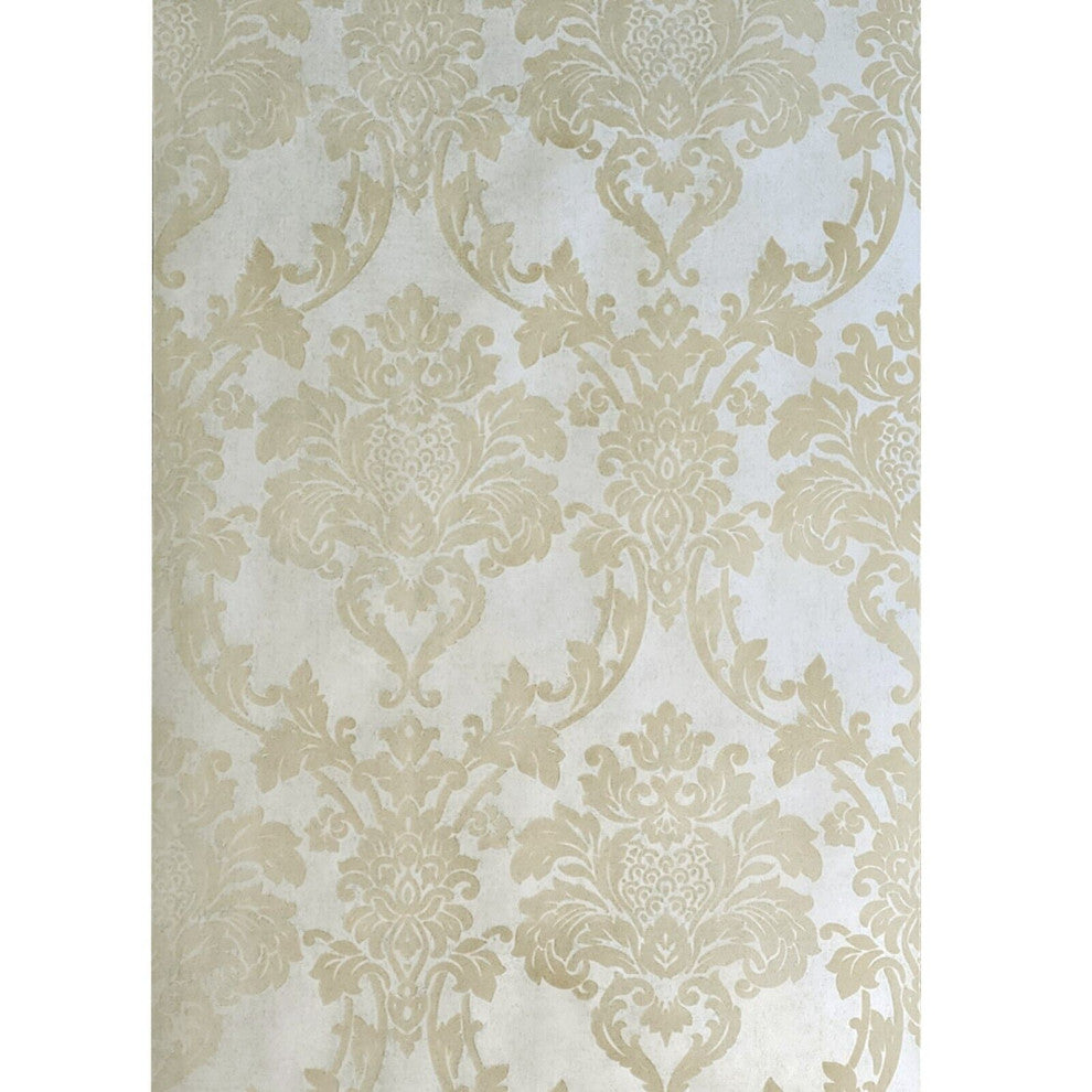 Wallpaper flocking rustic beige Flocked vintage damask velvet wallcoverings roll, Double Roll 57.4 Sq.ft