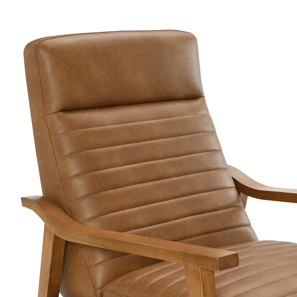 Arthur Wood Arm Push Back Recliner - Saddle Brown