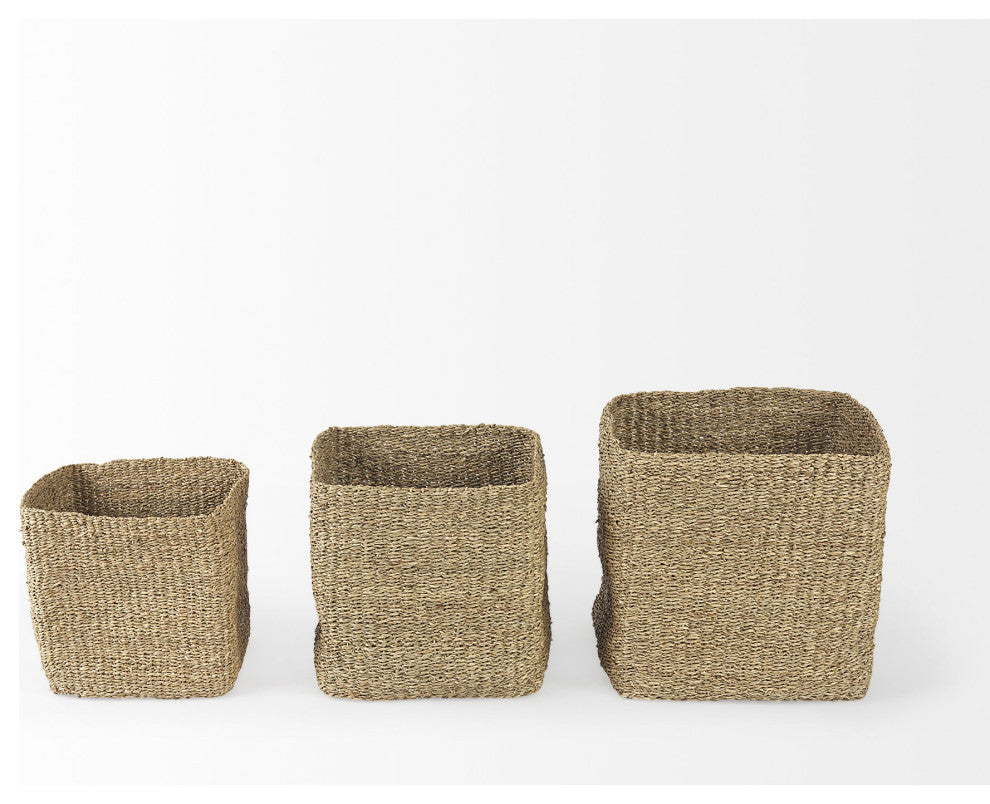 Set of Three Square Wicker Storage Baskets
