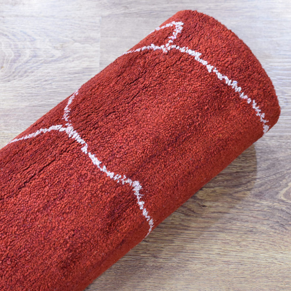HAND KNOTTED LOOM SILK ECO-FRIENDLY RUG-5'x8',Rectangle,Red White,Contempor