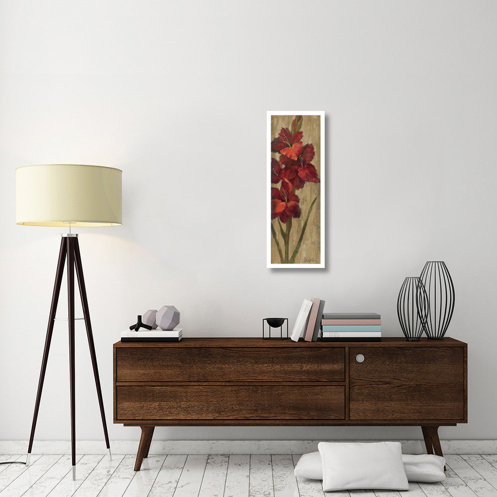 "Vivid Red Gladiola on Gold" Digital Paper Print by Silvia Vassileva, 14"x38"