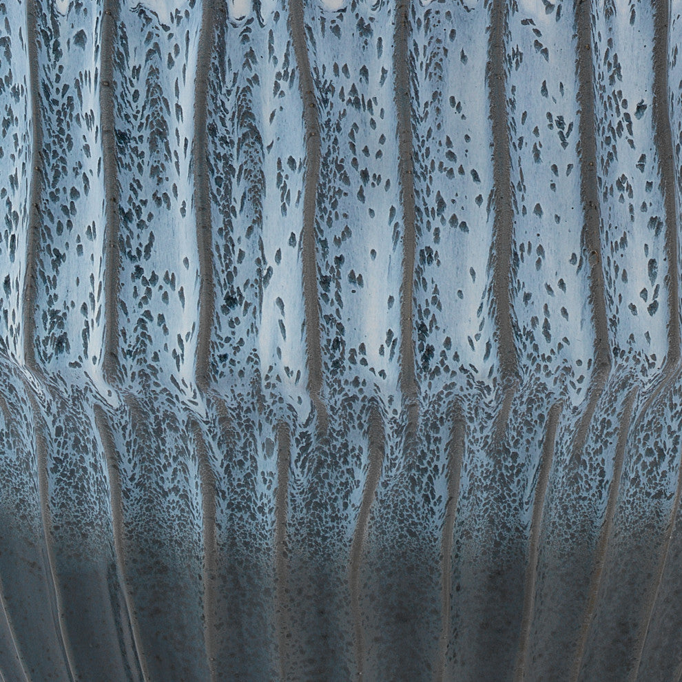 Modern Organic Shape Ocean Blue Ripple Side Table Coastal Modern Drum Accent