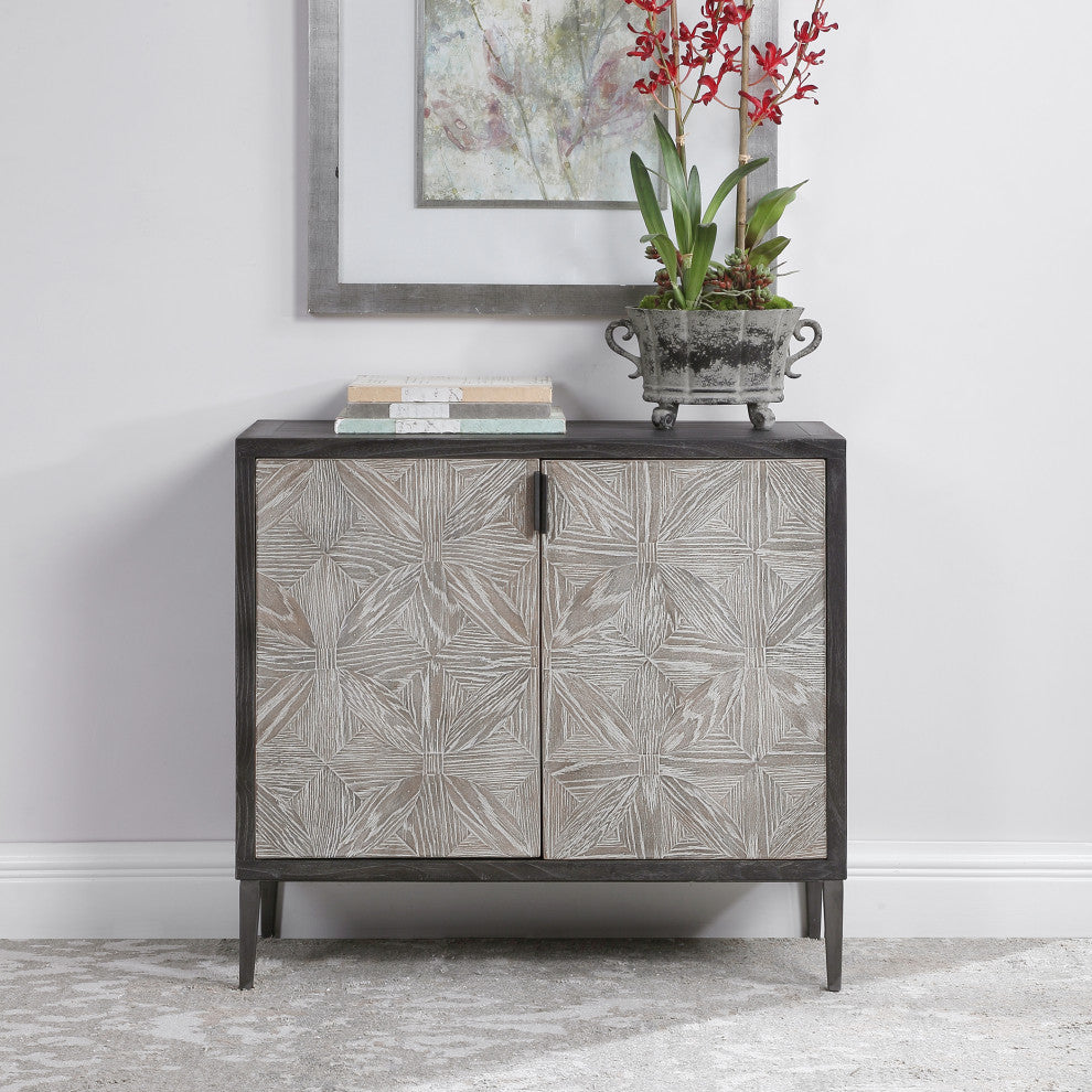 Lifestyle image showing the cabinet in a real room with decor.