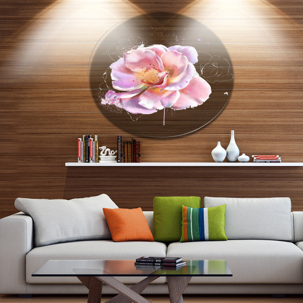 Cute Watercolor Pink Rose Sketch, Flowers Round Wall Art, 11"