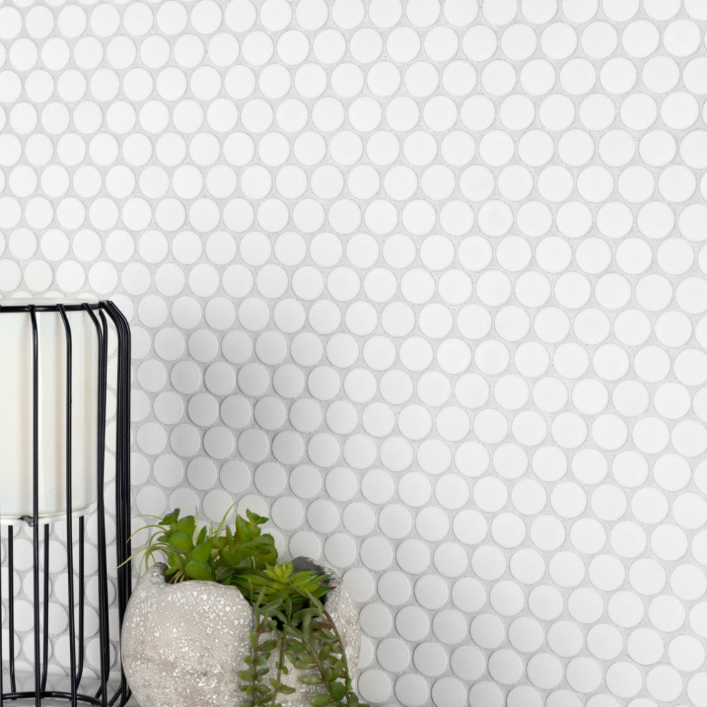 Gotham Penny Round White Porcelain Floor and Wall Tile