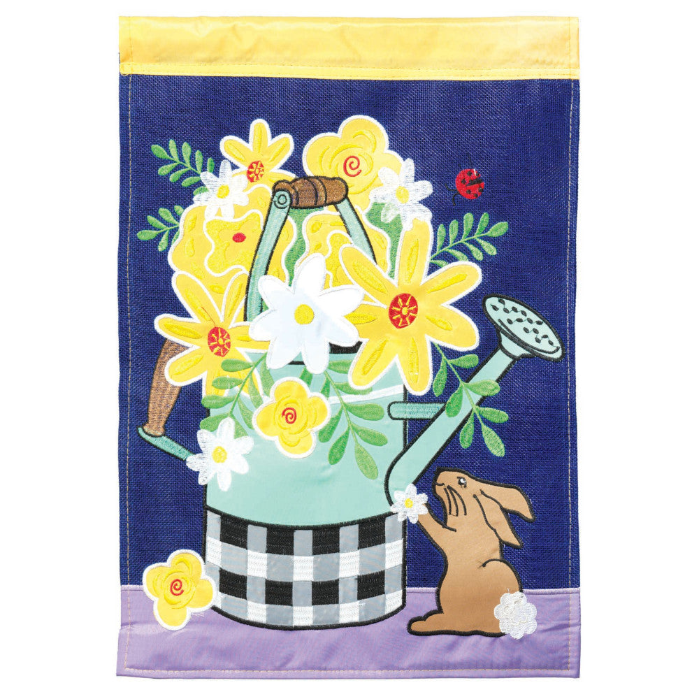 Flag Yellow Flowers Watering Can 13x18