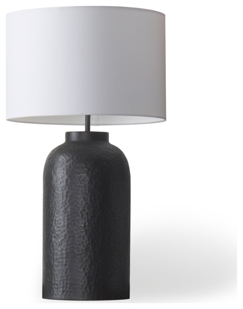 Leo Hammered Black Metal With White Fabric Shade Table Lamp