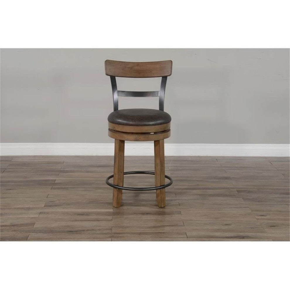 Pemberly Row 24" Mahogany Wood Swivel Barstool in Taupe Brown (Set of 2)