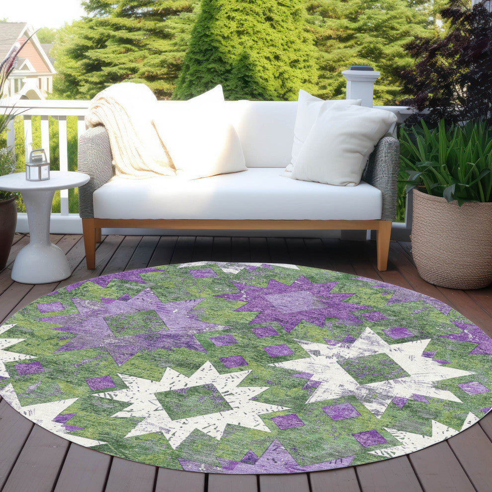 Machine Washable Indoor/Outdoor Chantille ACN1879 Green 8' x 8' Round Rug