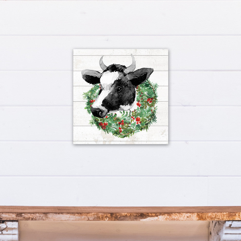 Christmas Cow 16x16 Canvas Wall Art