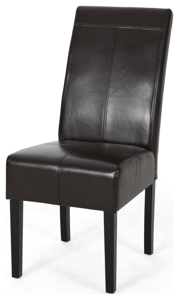 GDF Studio Percival T-stitched Chocolate Brown Leather Dining Chairs, Brown, Set of 4