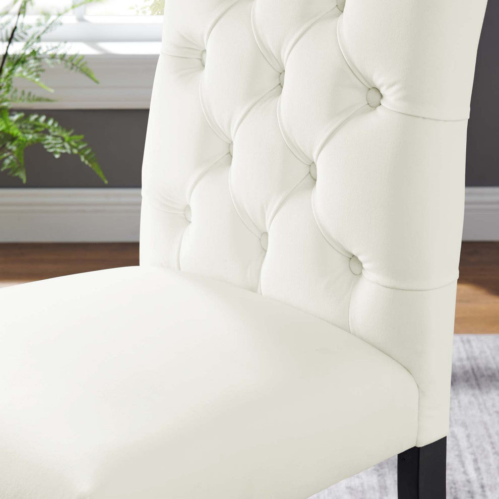 Side Dining Chair, Set of 2, White, Velvet, Modern, Cafe Bistro Hospitality