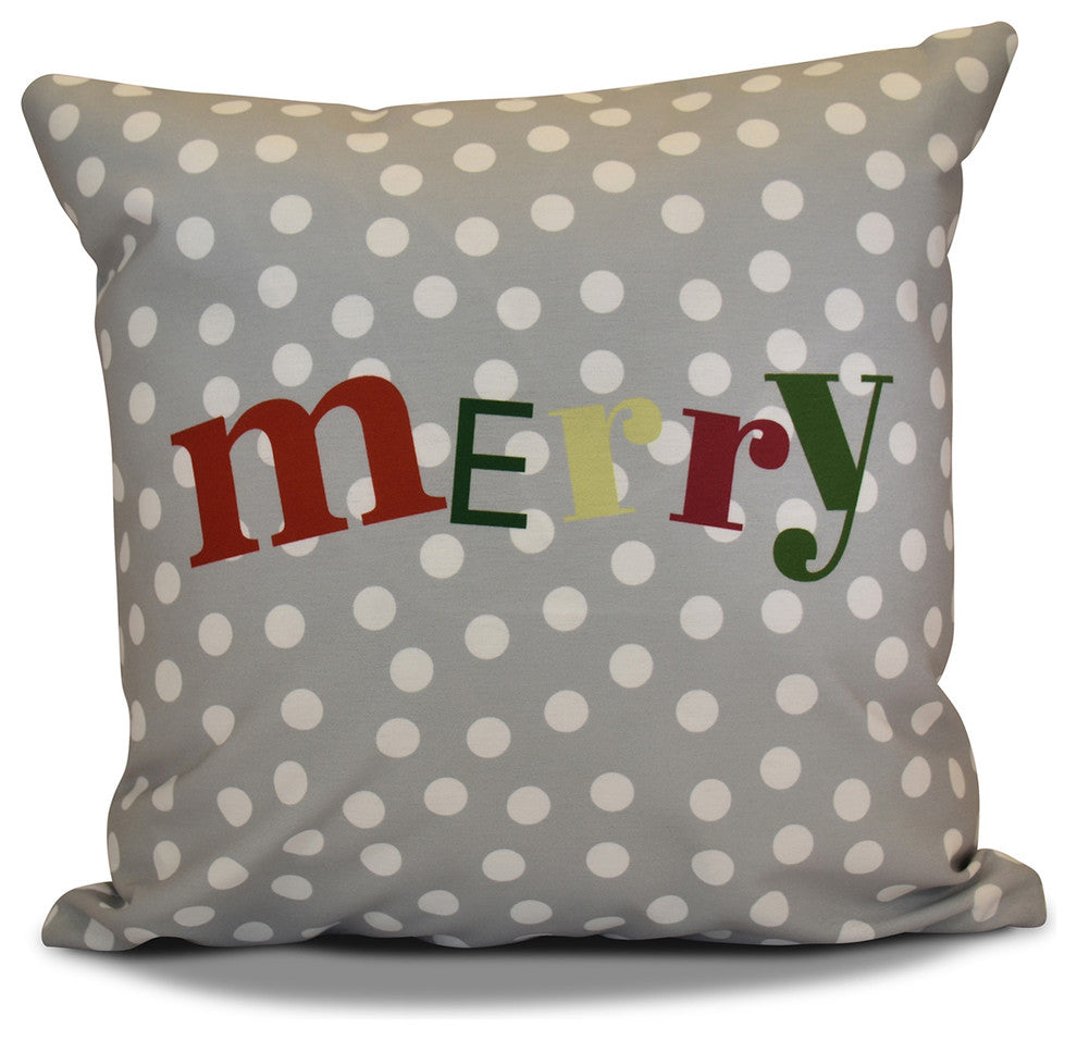 Decorative Outdoor Holiday Pillow, Word Print, Gray, 20"x20"