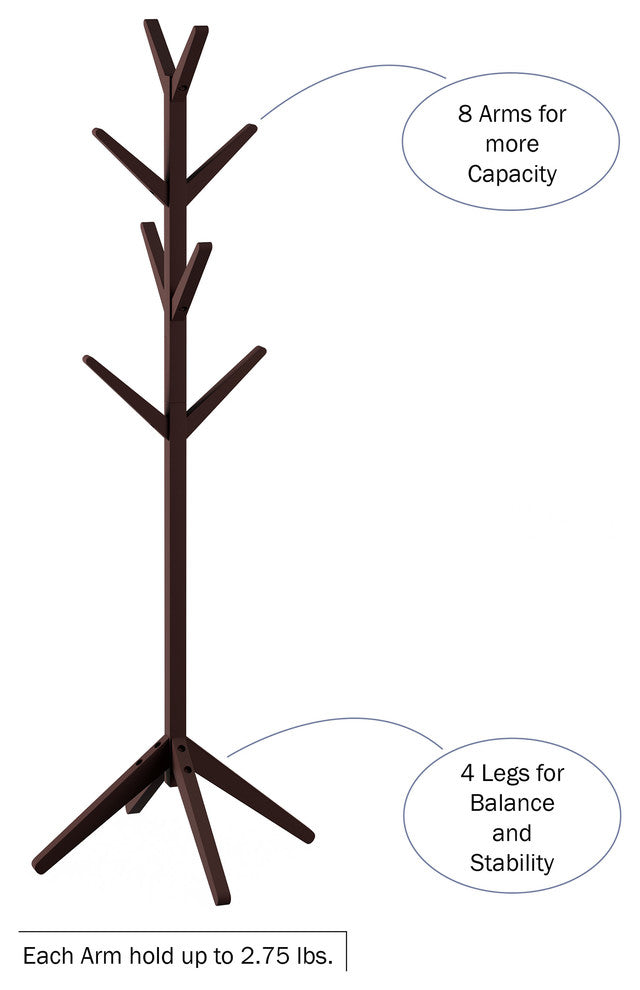Lavish Home Coat Rack, Modern Freestanding Wooden Coat Tree