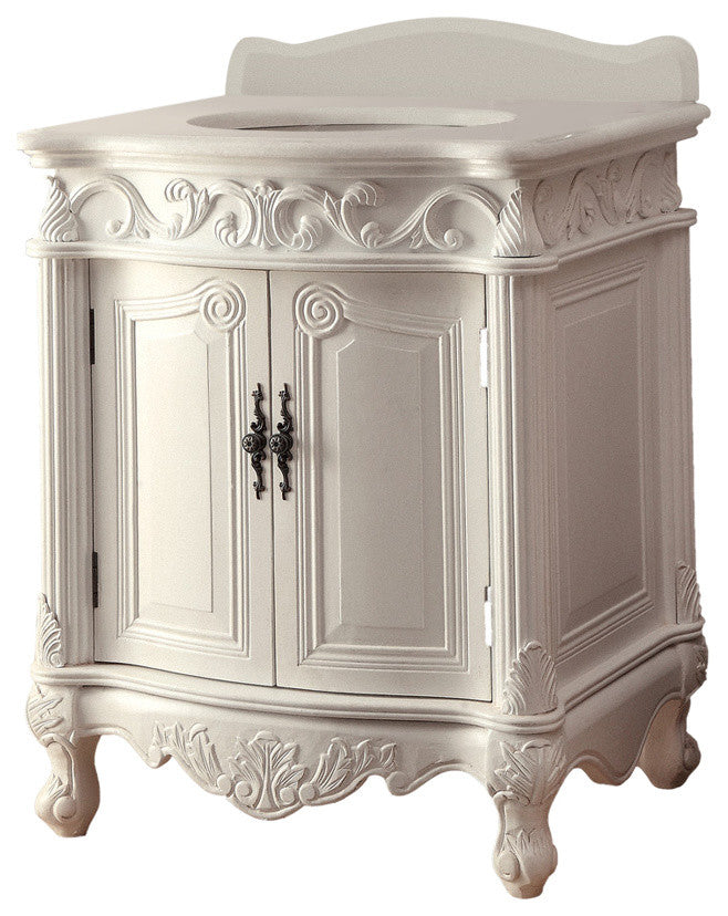 27" Antique-Style White Petite Powder Hayman Bathroom Sink Vanity