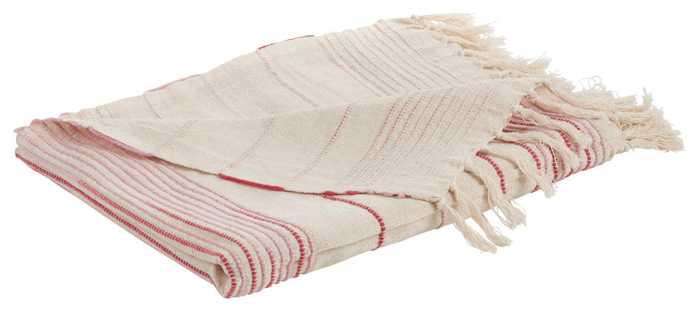 Throw Blanket With Striped Design, Red, 50"x60"