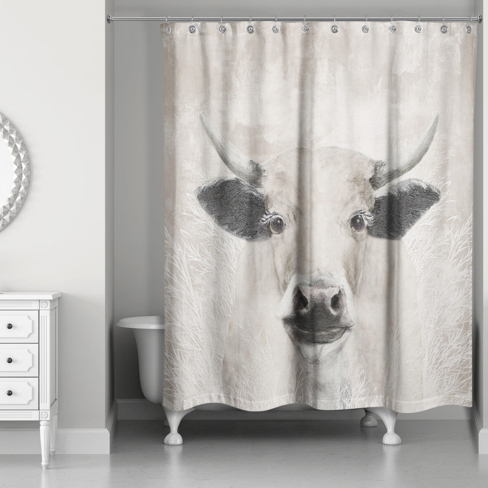 Creamy Tonal Cow 71"x74" Shower Curtain