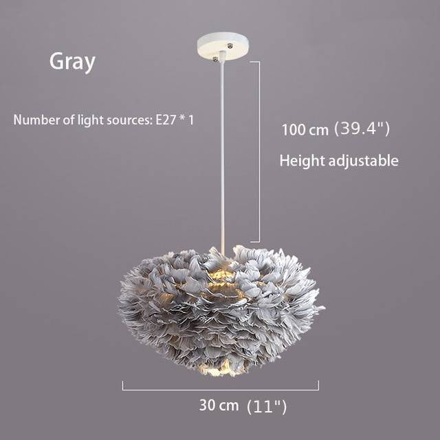 Romantic Red/Gray Feather LED Pendant Lighting for Bar, Living room, Gray, Dia11