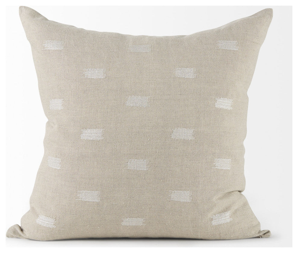 Canvas Beige and White Square Accent Pillow Cover