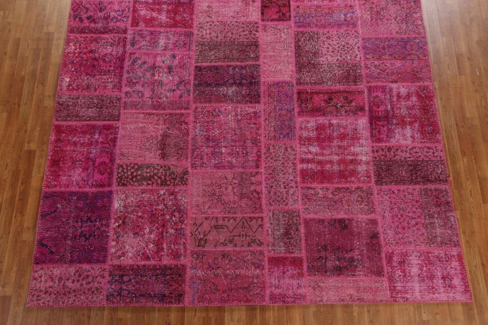 Vintage Over-dye Patchwork Turkish Area Rug Hand-tufted Wool Carpet 9x12