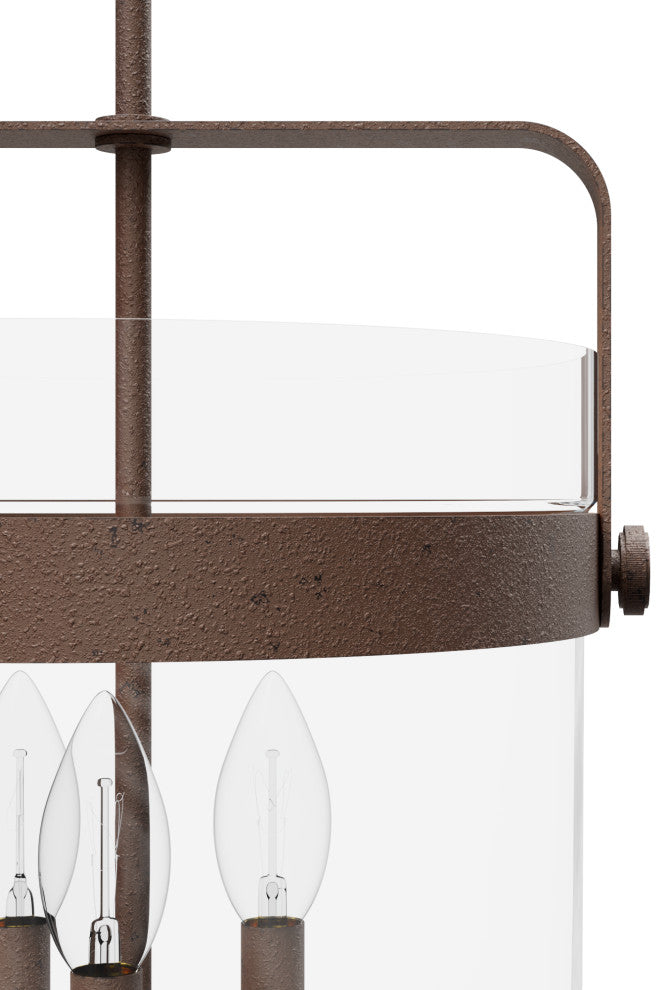 Karloff Textured Rust, Clear Glass 3 Light Pendant Ceiling Light