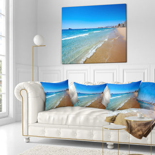 Benidorm Poniente Beach Waves Seascape Throw Pillow, 16"x16"