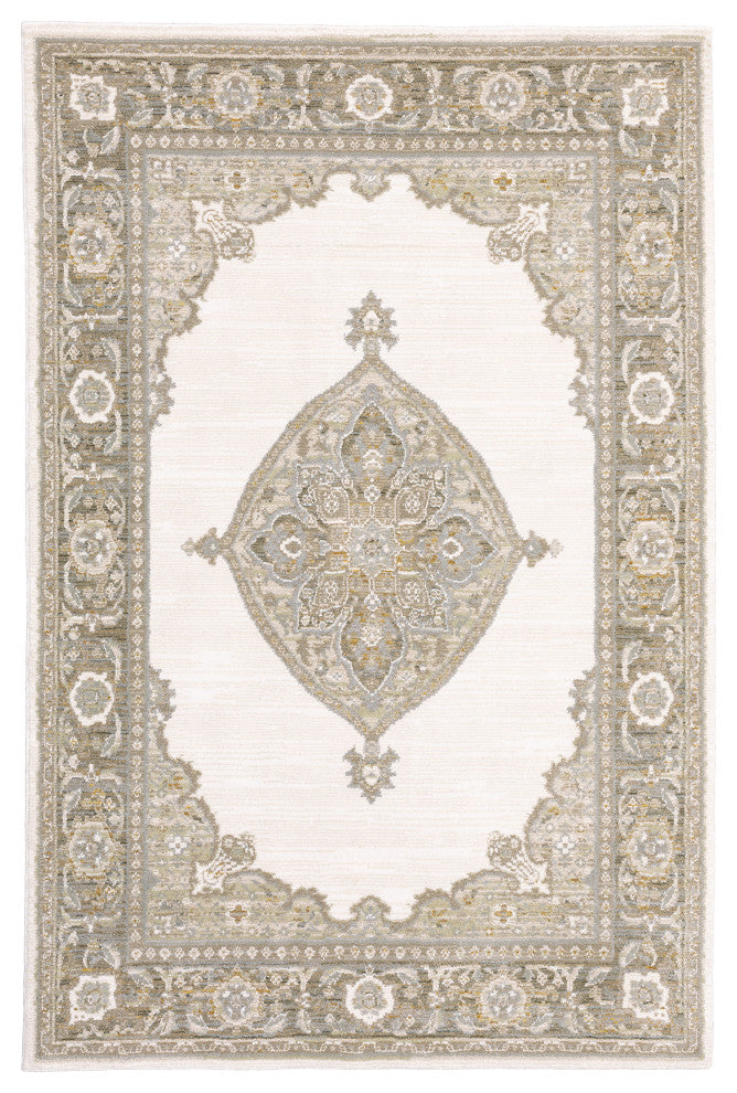 Adeline Distressed Medallion Beige and Ivory Area Rug, 3'3"x5'2"