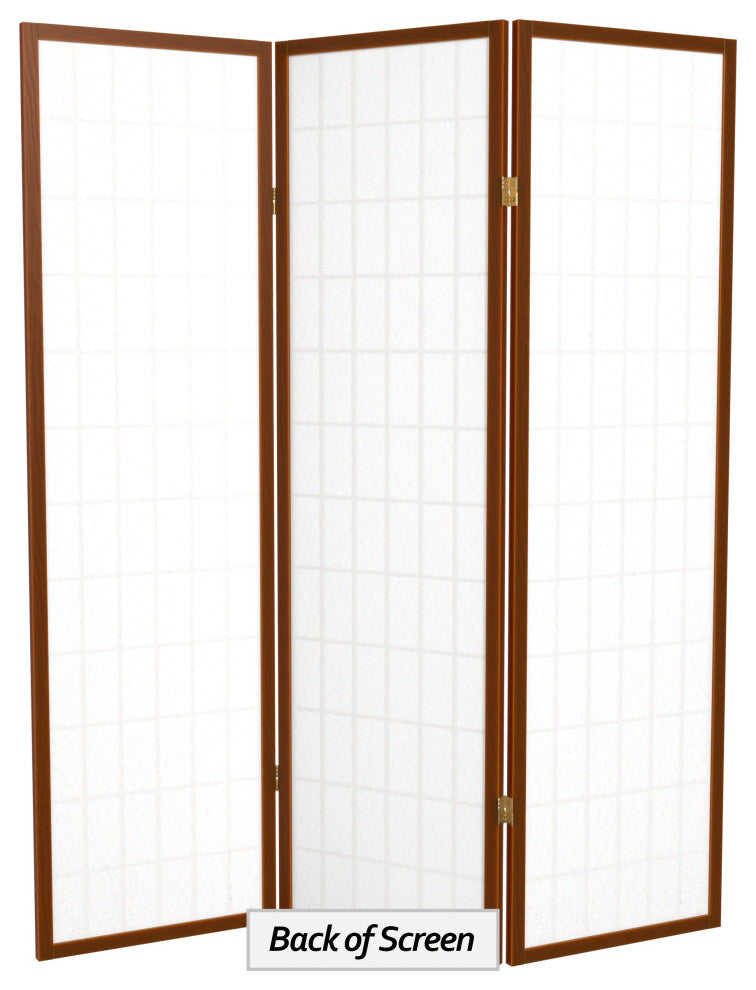 5' Tall Window Pane Shoji Screen, Walnut, 3 Panels