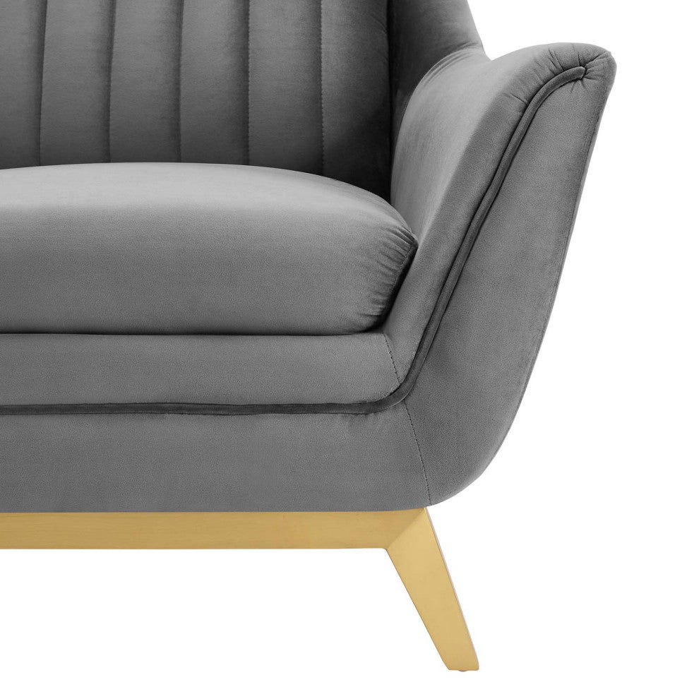 Tufted Armchair Accent Chair, Velvet, Gray, Modern, Lounge Hospitality
