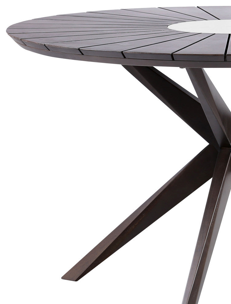 Sachi Outdoor Round Dining Table, Dark Eucalyptus