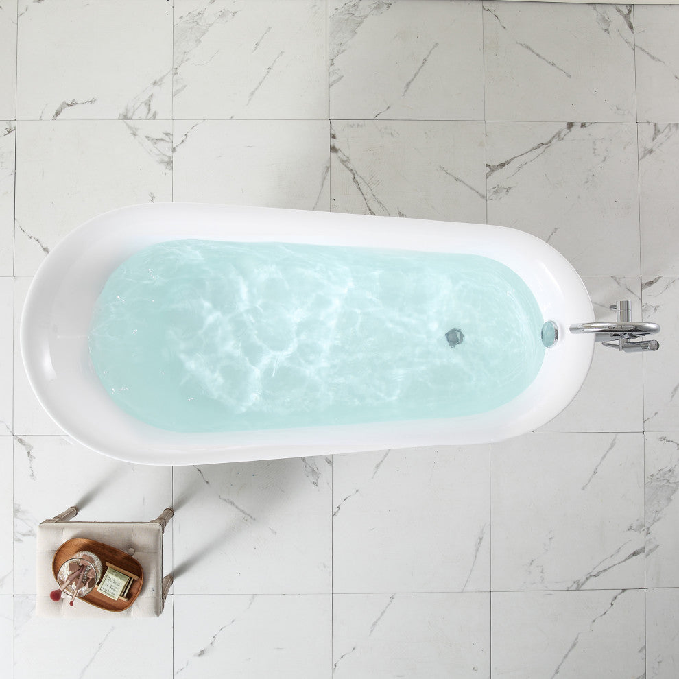 67 in. Acrylic Single Slipper Freestanding Clawfoot Soaking Bathtub in White