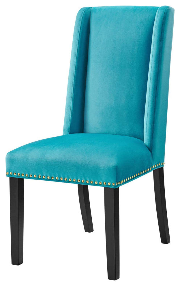 Dining Chair, Nailhead, Set of 2, Blue, Velvet, Modern, Cafe Bistro Hospitality