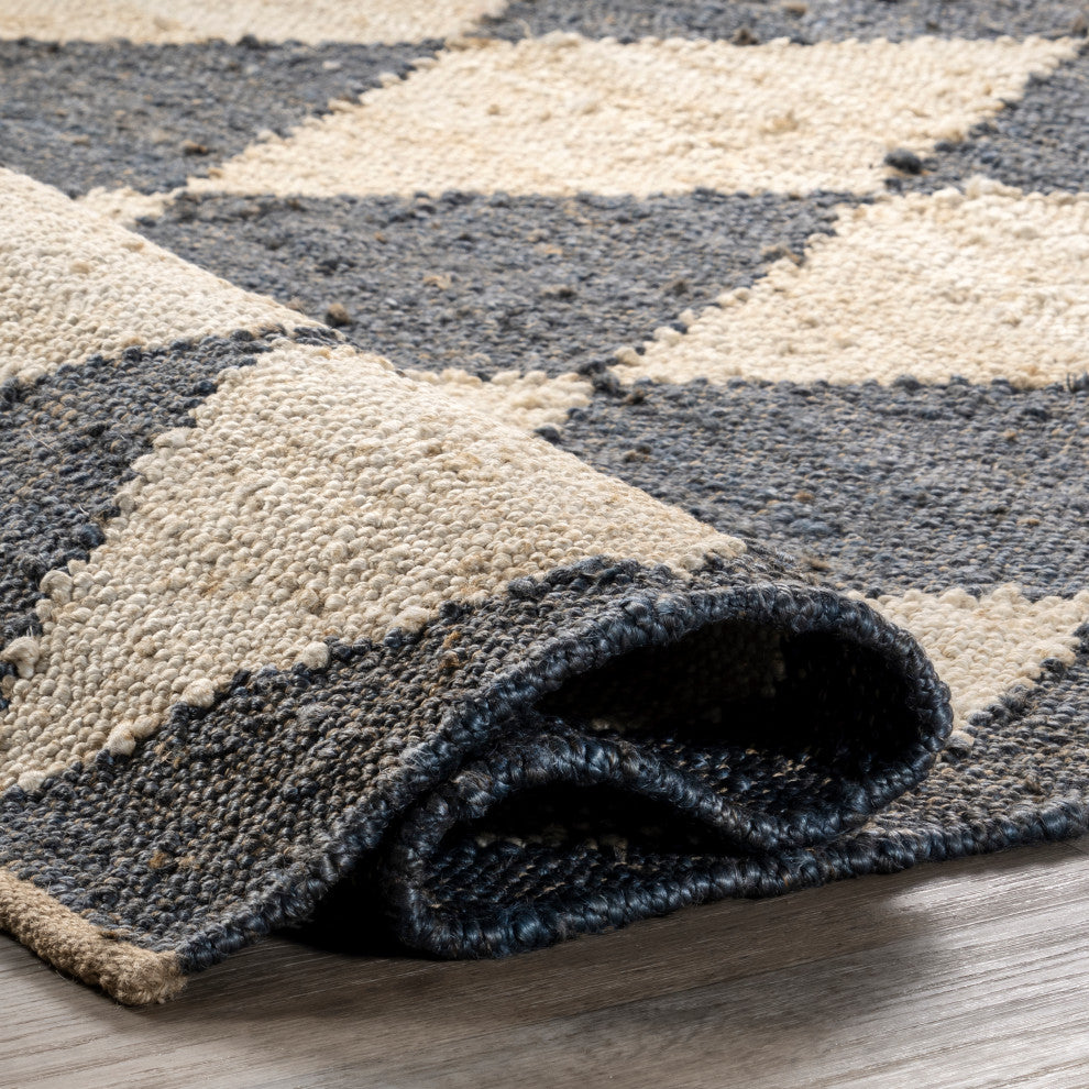 Louie Diamond Checkerboard Jute Area Rug, Charcoal 8'x10'