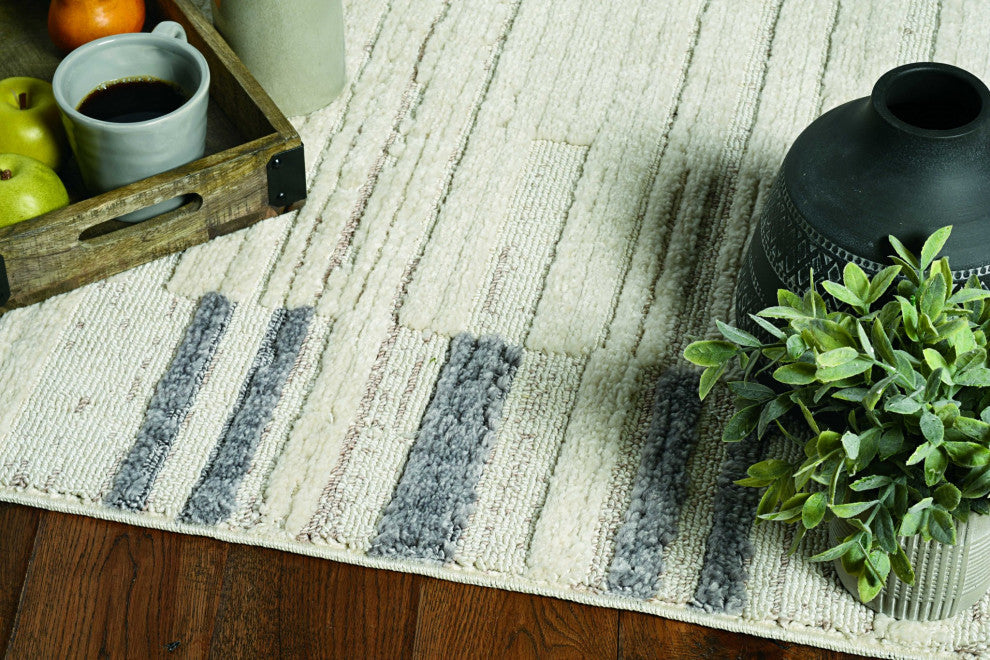 HomeRoots 9'x13' Ivory Grey Machine Woven Abstract Color Block Indoor Area Rug