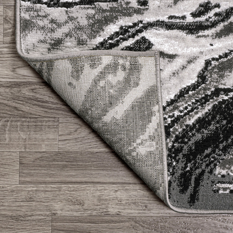 Swirl Marbled Abstract Area Rug, Black/Ivory, 8 X 10