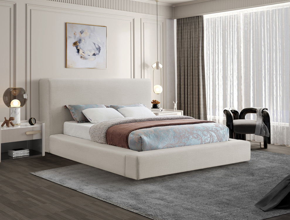 Devin Linen Textured Fabric Upholseterd Bed, Beige, King