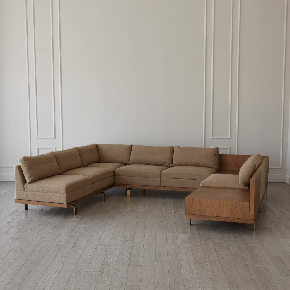 Luxe 6 Seat Sofa Side Table Sectional Walnut Wood Midcentury Contemporary Corner