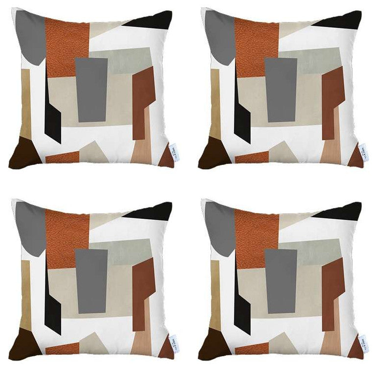 Set of 4 Ivory and Orange Geometric Pillow Covers