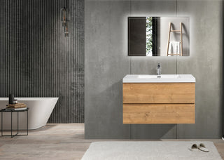 Alma-Pre Wall Mount Vanity With White Sink, Natural Oak, 36"